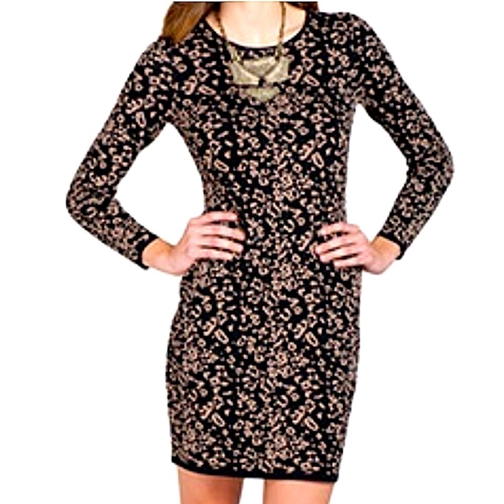 Badgley Mischka Leopard Print Belle Sweater knit Dress womens size M